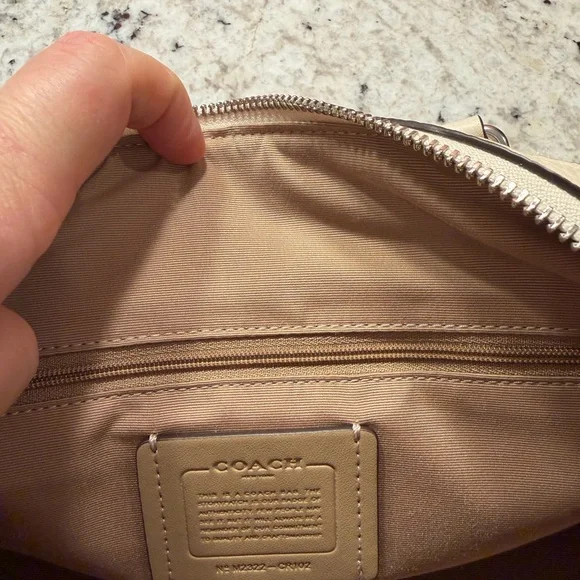 COACH Cream Leather Satchel with Lavender Checker Strap and Card Case